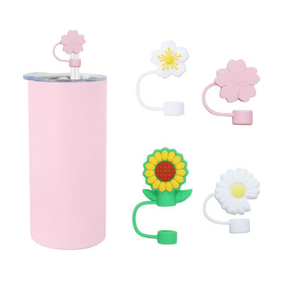 विभिन्न फूल सिलिकॉन स्ट्रॉ स्ट्रॉ हैट कैप टॉपर्स Tumbler कप के लिए कवर