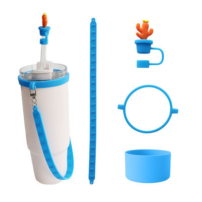 कस्टम सिलिकॉन बोतल सामान के लिए बोतल मग Tumblers 4 सिलिकॉन स्ट्रॉ टॉपर और सिलिकॉन स्ट्रैप का उपहार