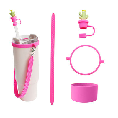 कस्टम सिलिकॉन बोतल सामान के लिए बोतल मग Tumblers 4 सिलिकॉन स्ट्रॉ टॉपर और सिलिकॉन स्ट्रैप का उपहार